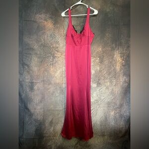 Fame and Partners Burgundy Dress with Black Lace Trim, New Years Eve Dress